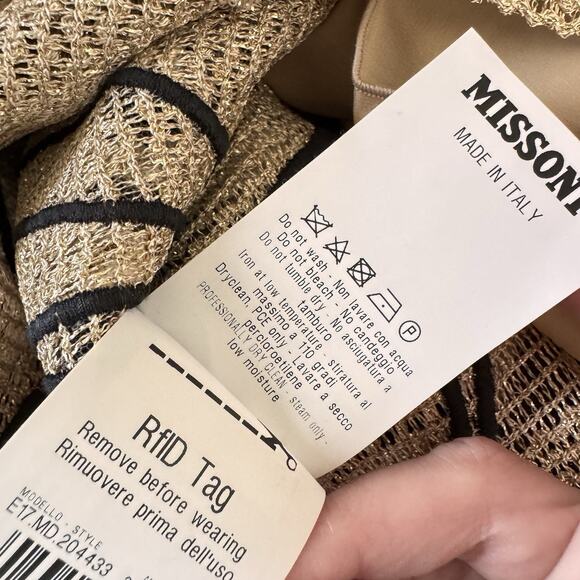 MISSONI Metallic Knit Sleeveless Mini Dress 40 US 4 Gold Graphic Fish Italy RARE - Picture 14 of 14